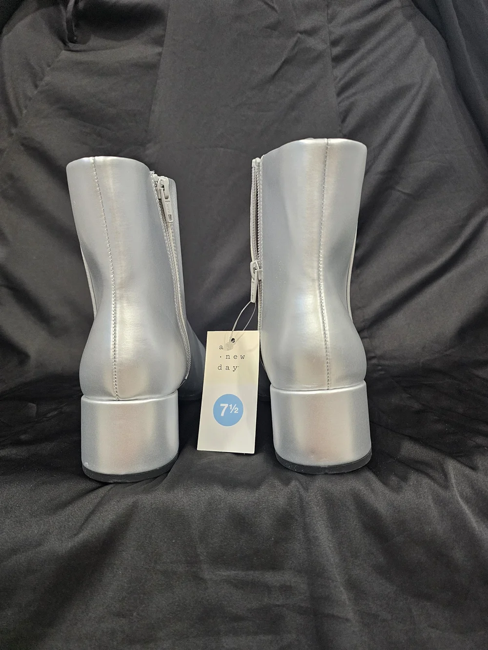 a new day Silver Metallic Square-Toe Ankle Boots with Side Zip